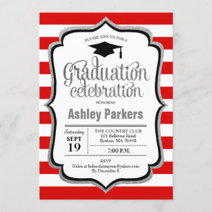 Graduation Party - Red Silver Black White Invitation