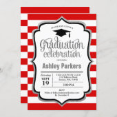 Graduation Party - Red Silver Black White Invitation (Front/Back)