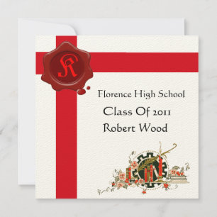 GRADUATION PARTY Red Wax Seal Monogram Invitation