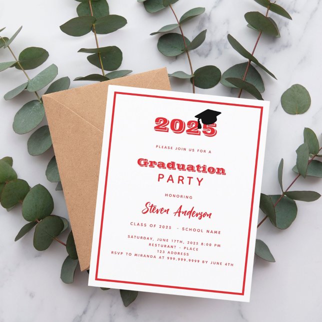 Graduation Party red white 2025 invitation (Creator Uploaded)