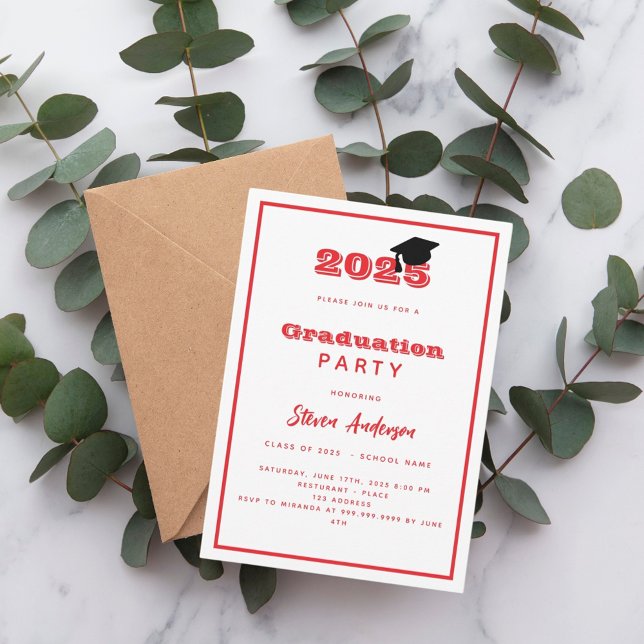 Graduation Party red white 2026 Invitation (Creator Uploaded)