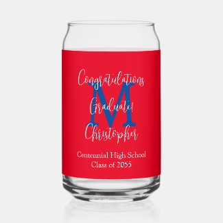 Graduation Party Red White Blue Monogram Name