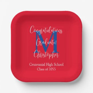Graduation Party Red White Blue Name Monogram