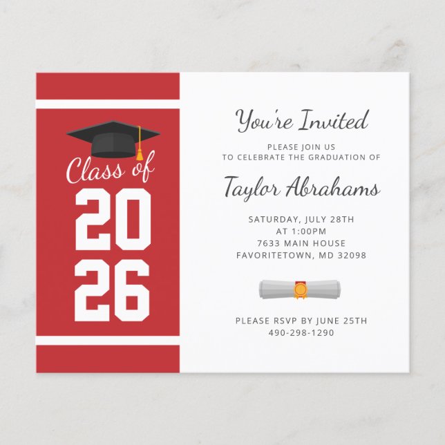 Graduation Party Red White Grad Party Invitation (Front)