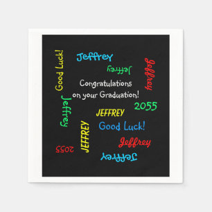Graduation Party Repeating Names Black Paper Napkins