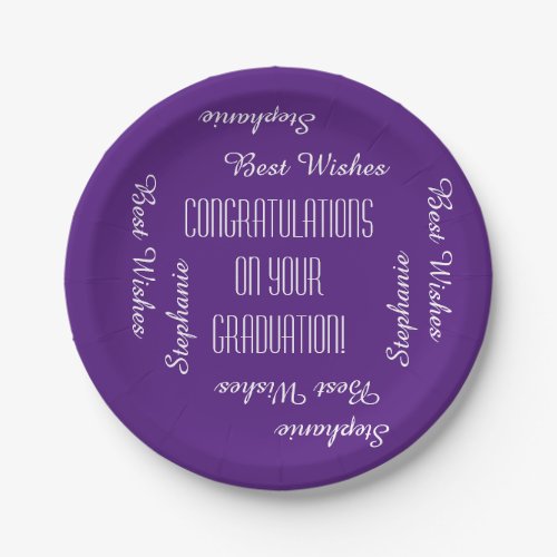 Graduation Party Repeating Names Modern Purple  Paper Plates