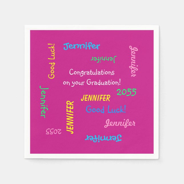 Graduation Party Repeating Names Pink Paper Paper Napkins (Front)