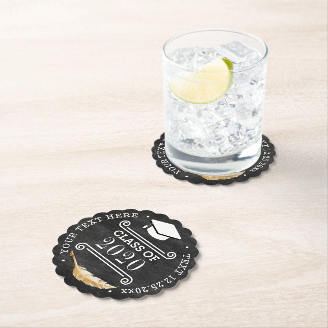 Graduation Party Retro Chalkboard Paper Coaster (Insitu)