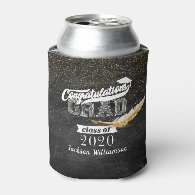 Graduation Party Retro Chalkboard Personalized Can Cooler (Can Front)