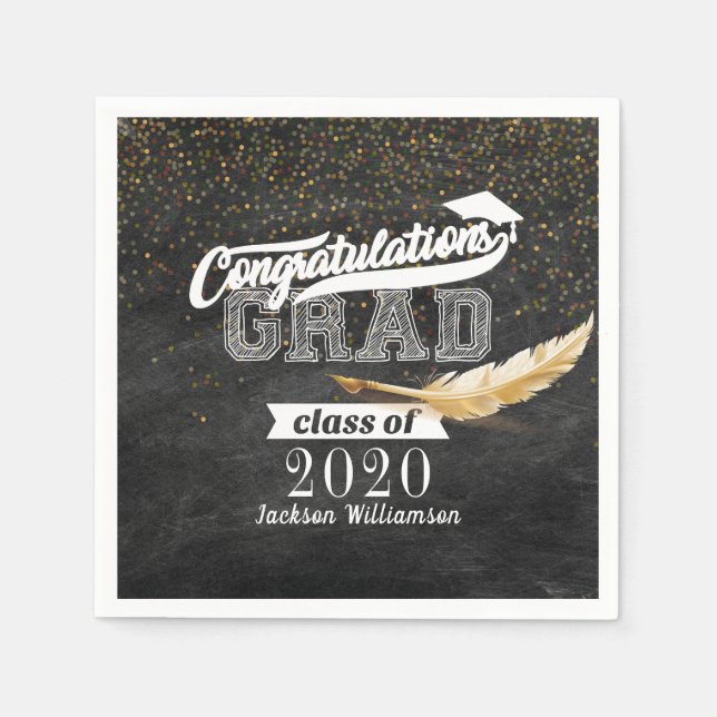 Graduation Party Retro Chalkboard Personalized Napkins (Front)