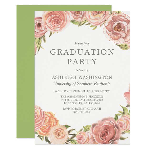 Graduation Party | Romantic Watercolor Roses Invitation