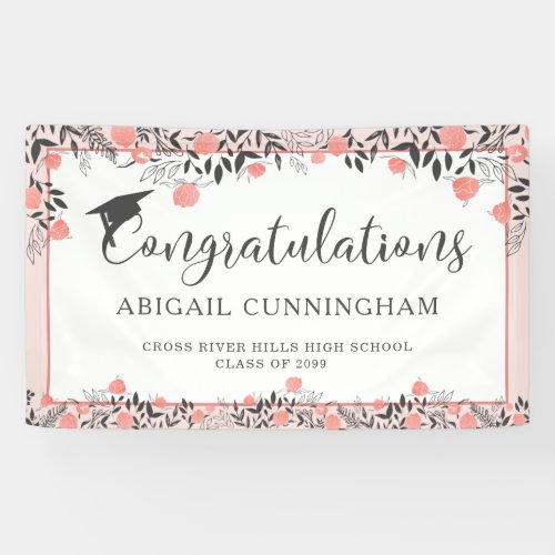 Graduation Party Rose Gold Blush Floral Banner