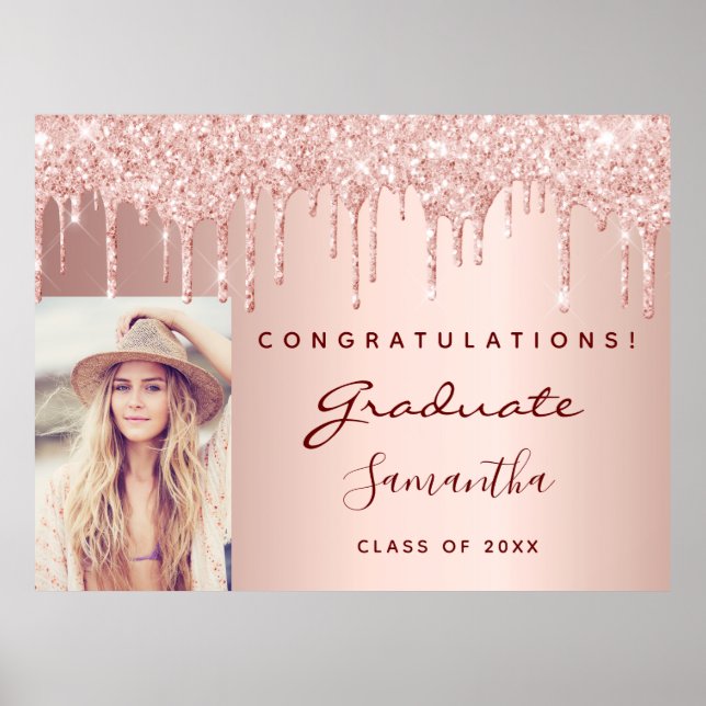 Graduation party rose gold drip photo 2025 poster (Front)