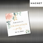 Graduation party rose gold floral save the date magnet<br><div class="desc">A chic white background. Decorated with a rose gold, blush pink floral, flower (rose)and green watercolored eucalyptus leaves, sprigs, greenery and a faux gold sprig. Personalize and add the name of the graduate and a date. Black and golden letters. Perfect as a keepsake, party favor or as a save the...</div>