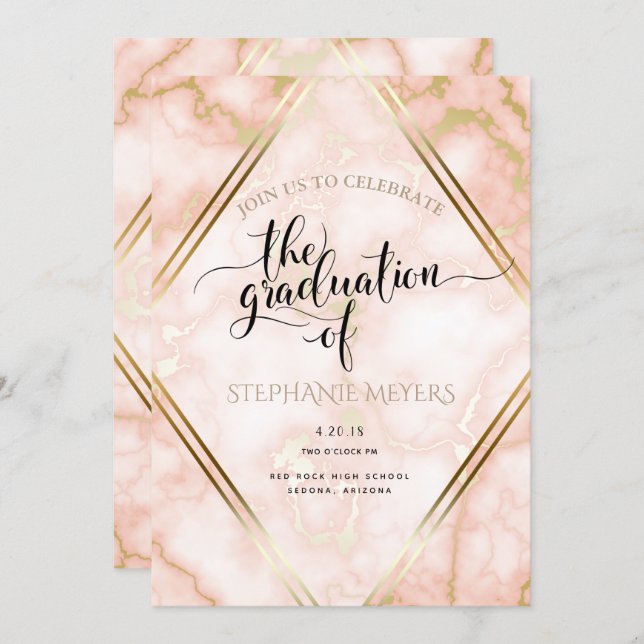 Graduation Party Rose Gold Marble Invitation (Front/Back)