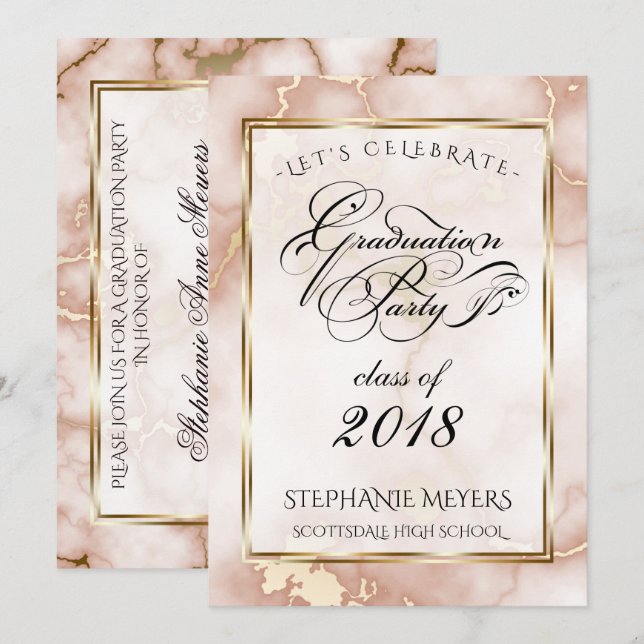 Graduation Party Rose & Gold  Marble Invitation (Front/Back)