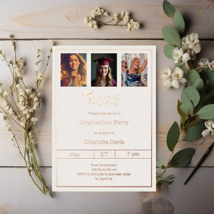 Graduation party rose gold photo luxury foil invitation