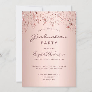 Graduation party rose gold pink stars invitation