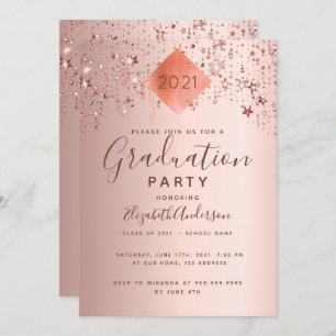 Graduation party rose gold topper stars invitation