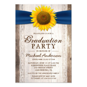 Graduation Party Rustic Barn Wood Sunflower Ribbon Invitation