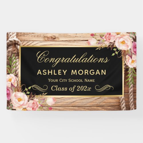 Graduation Party Rustic Country Wood Floral Banner