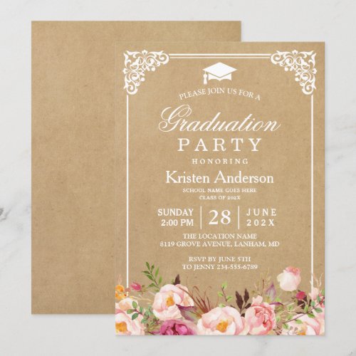2018 Graduation Party | Rustic Floral Frame Kraft Card
