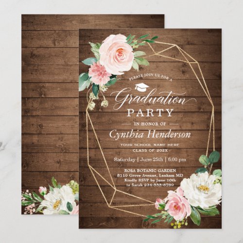 Graduation Party Rustic Geometric Blush Floral Invitation