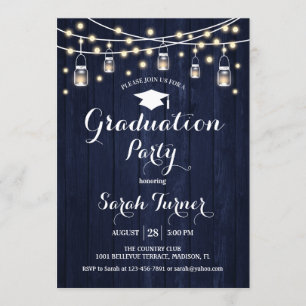 Graduation Party - Rustic Navy Wood Invitation