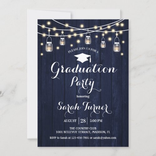 Graduation Party _ Rustic Navy Wood Invitation