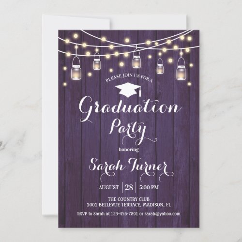 Graduation Party _ Rustic Purple Wood Invitation