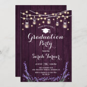 Graduation Party - Rustic Purple Wood Lavender Invitation (Front/Back)