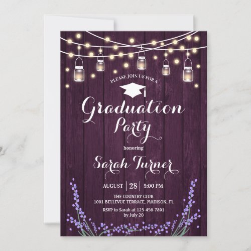 Graduation Party _ Rustic Purple Wood Lavender Invitation