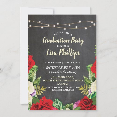 Graduation Party Rustic Red Roses Chalk Invite