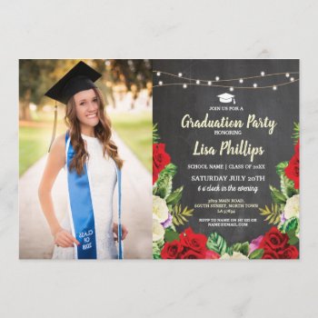 Graduation Party Rustic Red Roses Chalk Photo Invitation by WOWWOWMEOW at Zazzle
