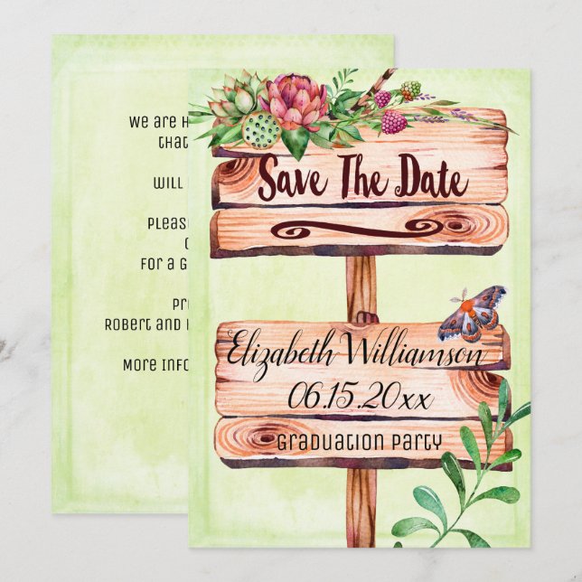 Graduation Party Rustic Sign Save The Date Invitation (Front/Back)
