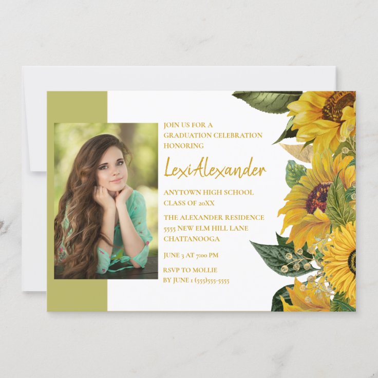 Graduation Party Rustic Sunflowers Photo Girl Invitation 