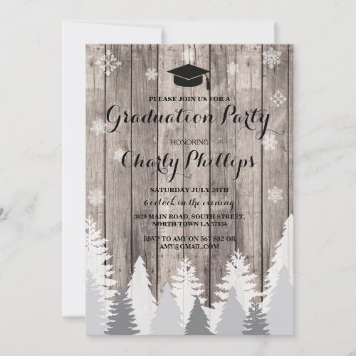 Graduation Party Rustic Winter Forest Trees Invite