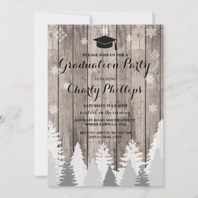 Graduation Party Rustic Winter Forest Trees Invite (Front)