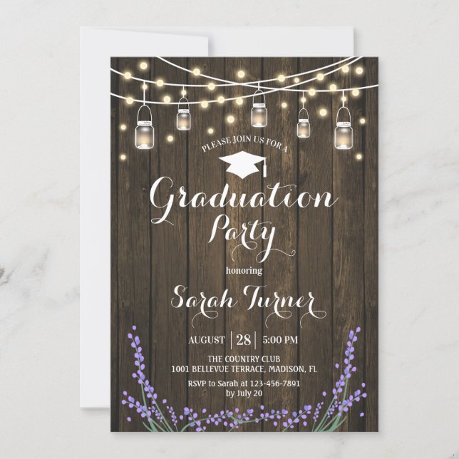 Graduation Party - Rustic Wood Lavender Invitation (Front)