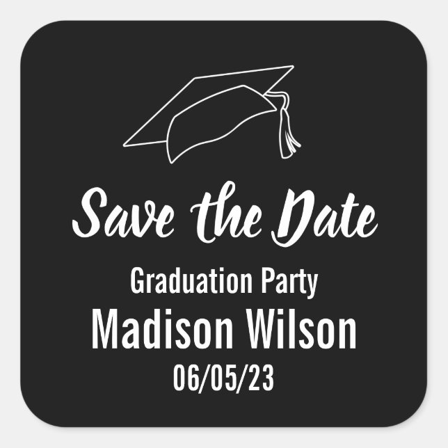 Graduation Party Save the Date Announcement Square Sticker (Front)