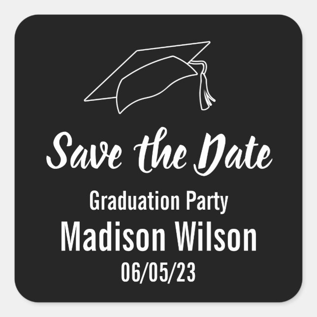 Graduation Party Save the Date Announcement Square Sticker (Front)
