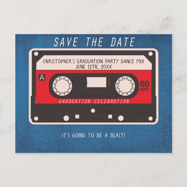 Graduation Party Save The Date Retro Tape  Announcement Postcard (Front)