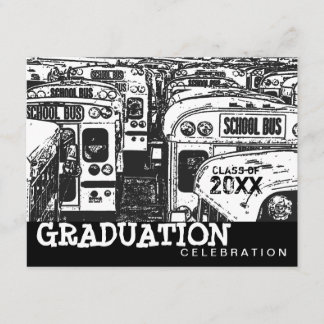 Graduation Party School Bus Black Invitation