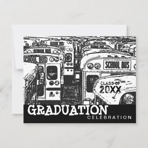 Graduation Party School Bus Black Invitation