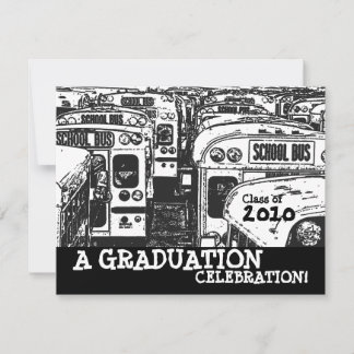Graduation Party School Bus Black White Invitation