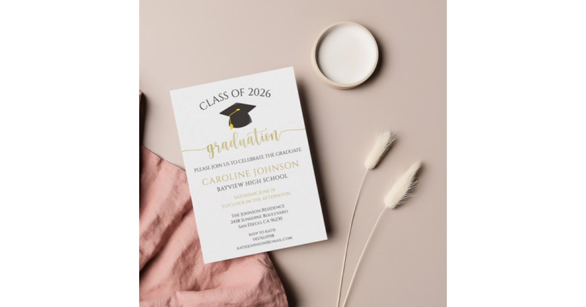 Graduation Party School Colors Black & Gold Invitation | Zazzle