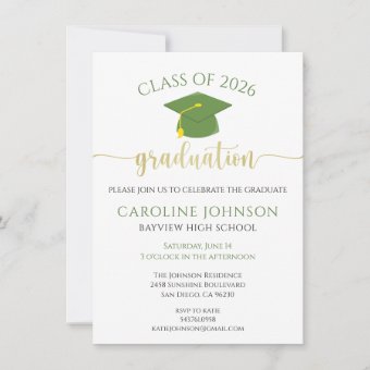 Graduation Party School Colors Green & Gold Invitation | Zazzle