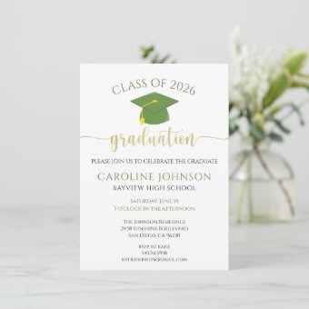 Graduation Party School Colors Green & Gold Invitation | Zazzle