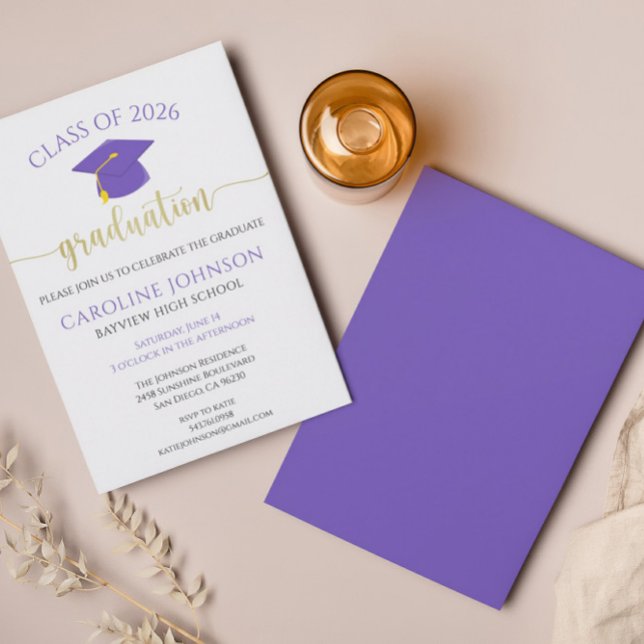 Graduation Party School Colors Purple Invitation (Creator Uploaded)