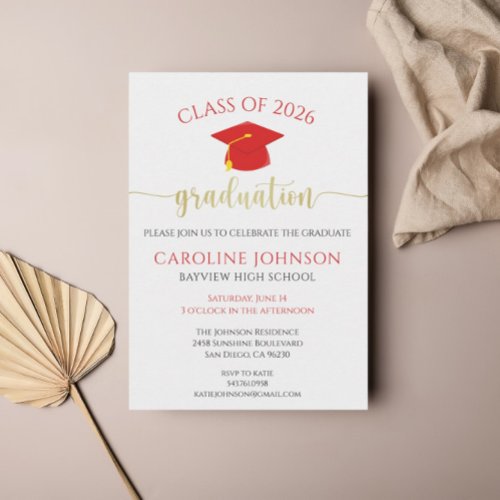 Graduation Party School Colors Red Invitation